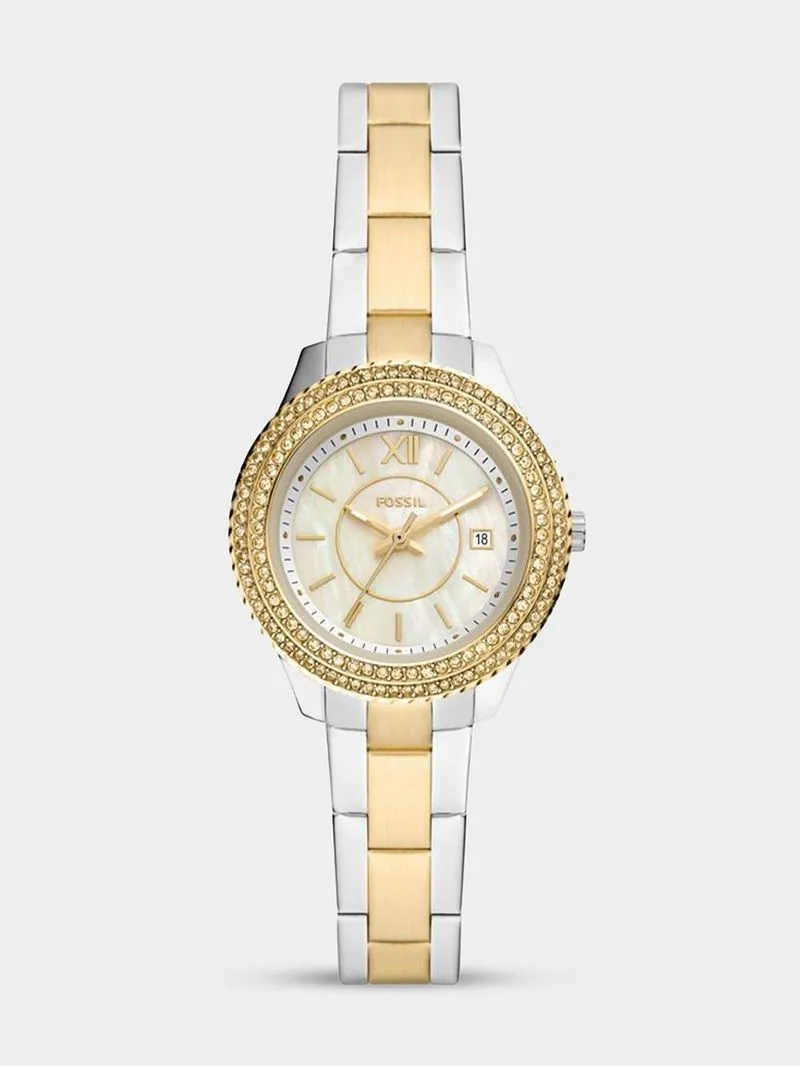 Fossil Women's Stella Silver & Gold Plated Stainless Steel Bracelet Watch