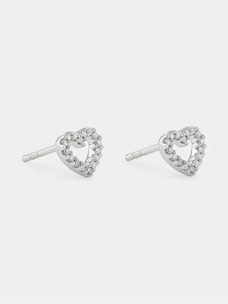 Sterling Silver Lab Grown Diamond Women’s Open Heart Stud Earrings