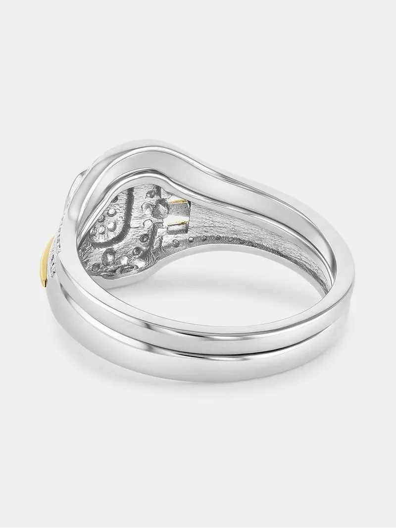 Yellow Gold & Sterling Silver Diamond & Created Sapphire Rectangle Halo Twinset Ring