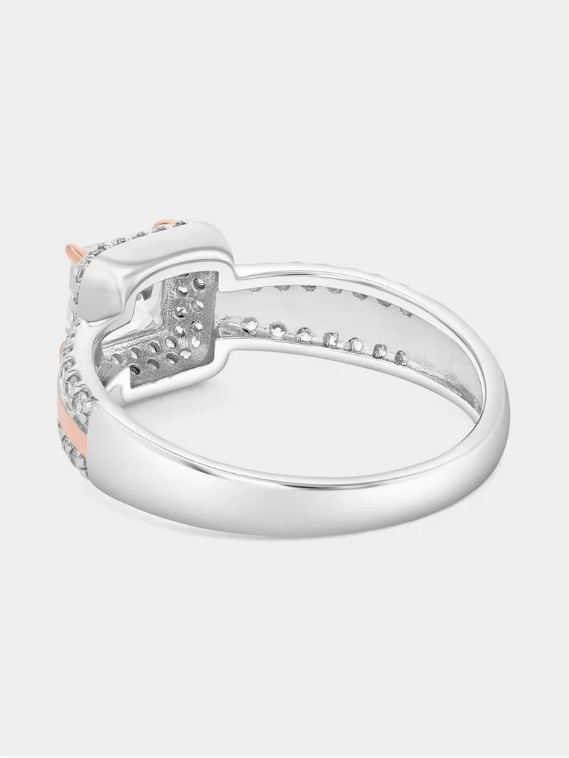 Cheté Rose Plated Sterling Silver Cubic Zirconia Princess Halo Ring