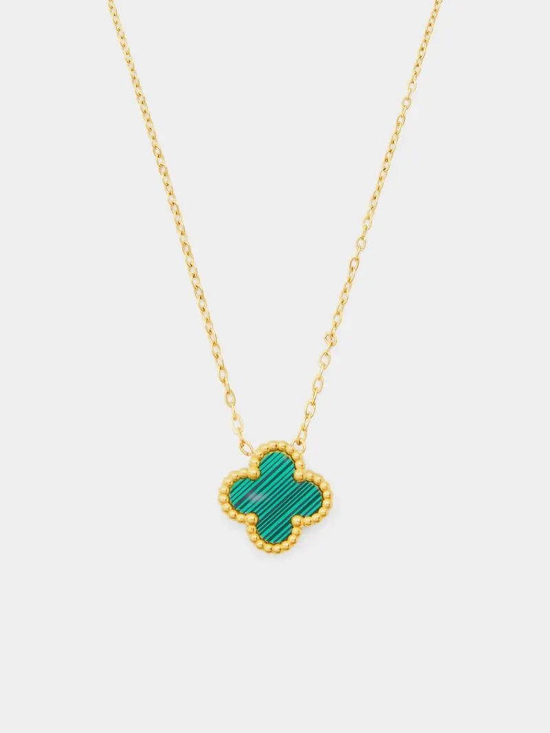 18ct Gold Plated Stainless Steel Green Clover Pendant