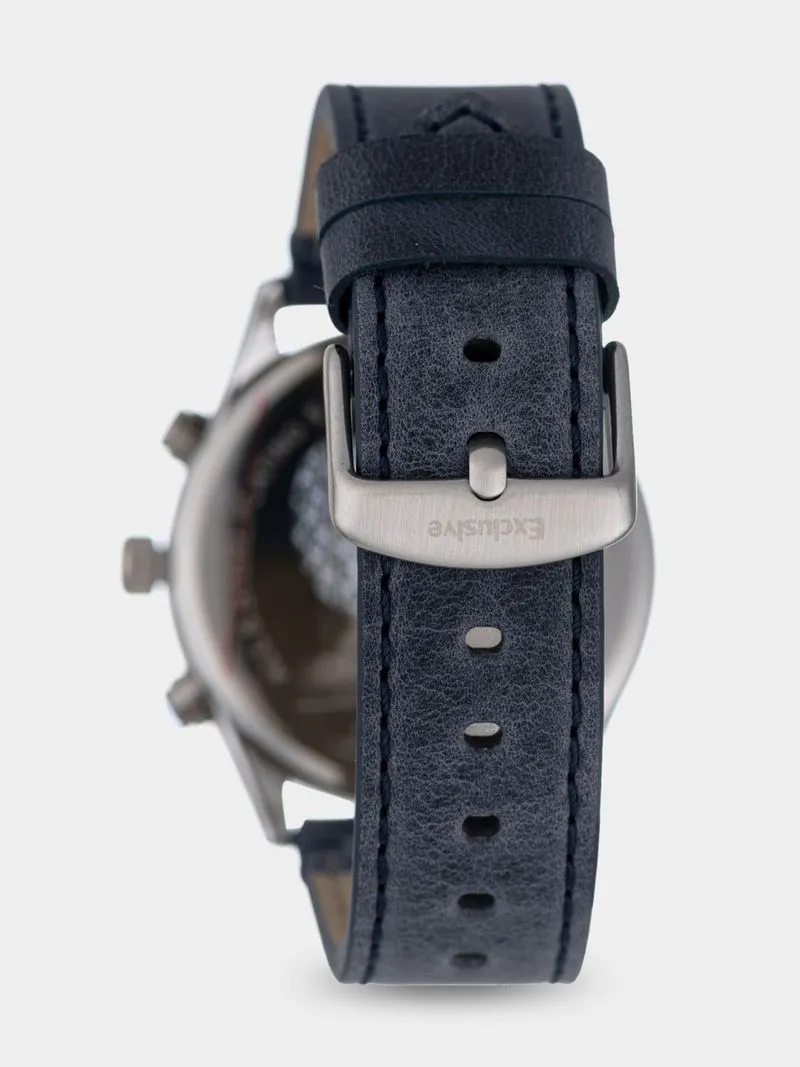 Daniel Klein Silver Plated Blue Dial Blue Leather Chronographic Watch