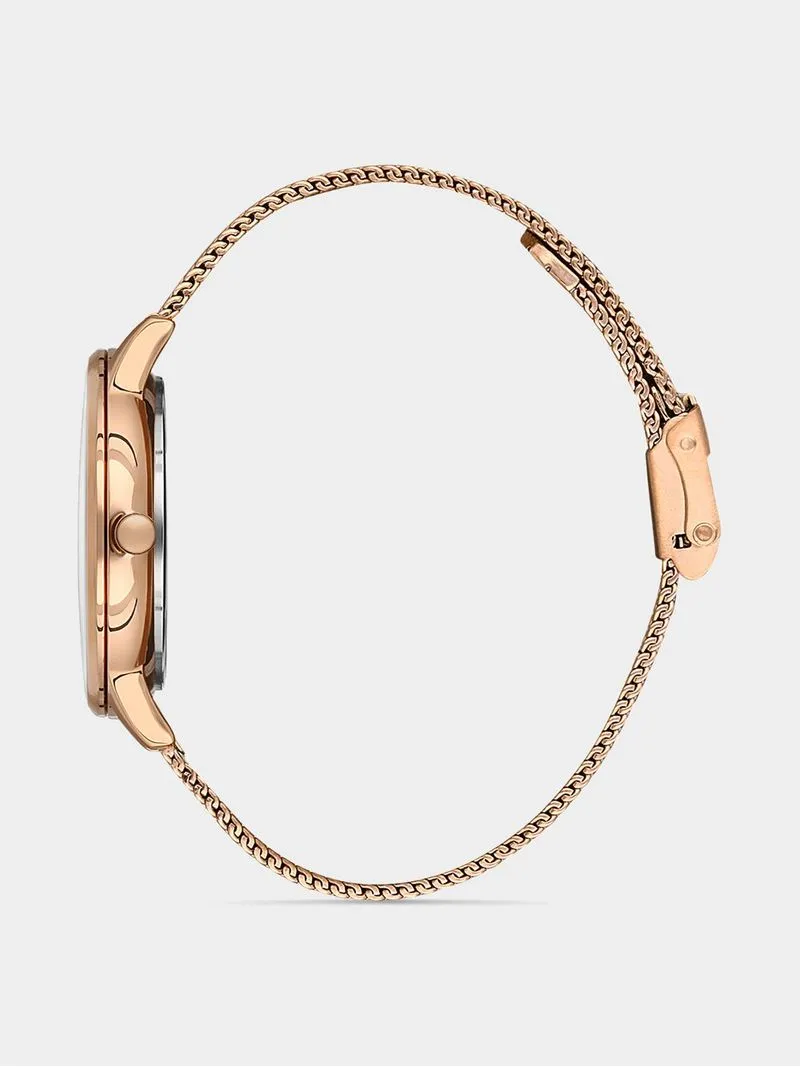 Daniel Klein Rose Plated White Dial Mesh Watch