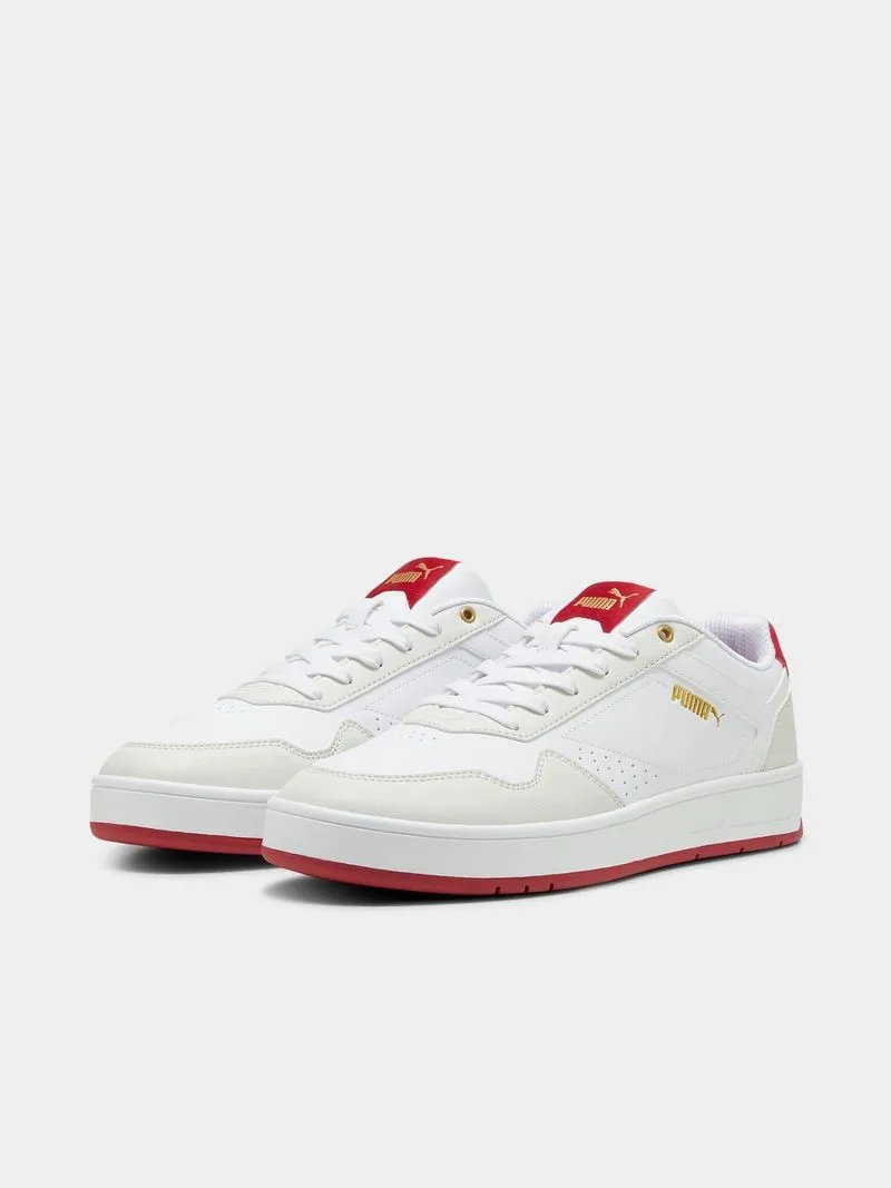 Mens Puma Court Classic White/Red/Cream Sneakers