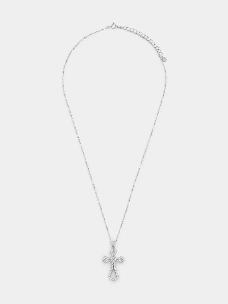 Sterling Silver Cubic Zirconia Pavé Open Cross Pendant