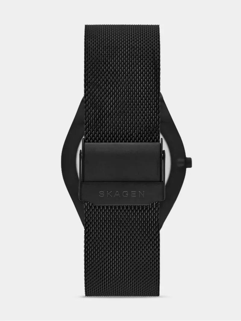 Skagen Men's Grenen Solar Disc Gunmetal Plated Stainless Steel Mesh Watch