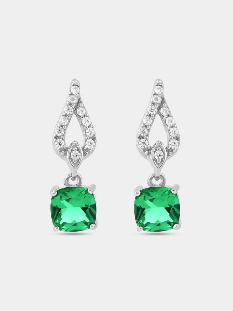 Sterling Silver Green Cubic Zirconia Women’s Dew Drop Earrings