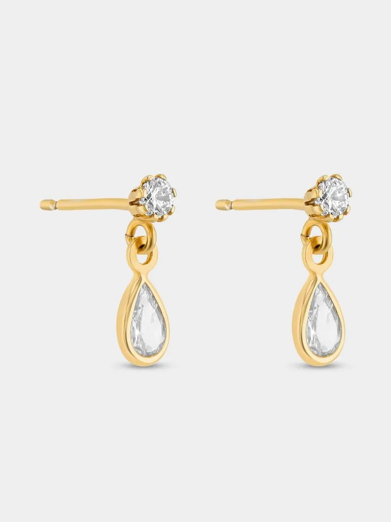 Yellow Gold & Sterling Silver Cubic Zirconia Pear Drop Earrings