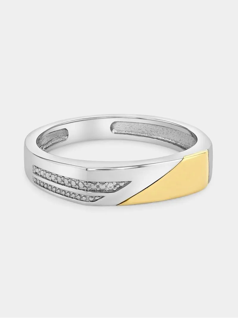Yellow Gold & Sterling Silver Diamond Diagonal Ring