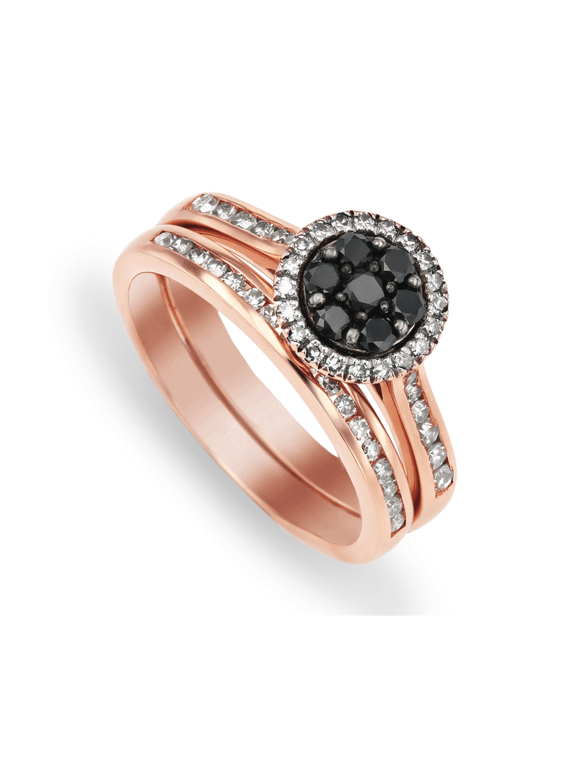 9ct Gold Black & White Diamond Bridal Ring Set