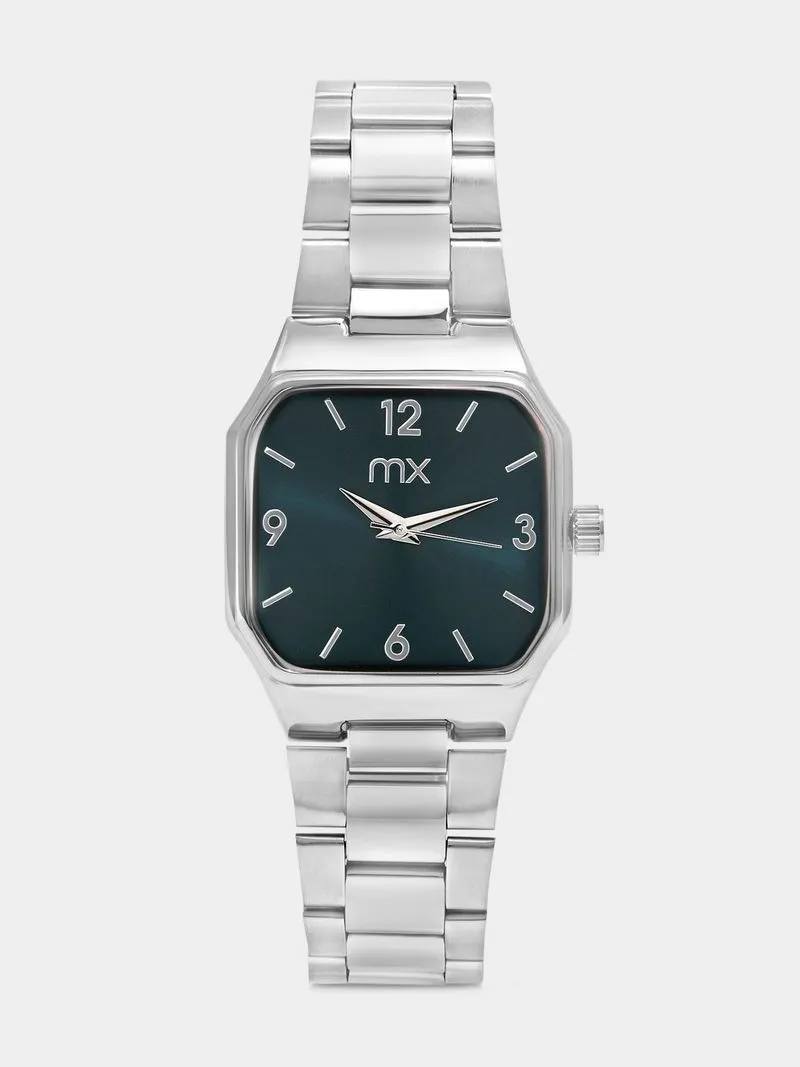 MX Silver Plated Teal Octagonal Dial Bracelet Watch