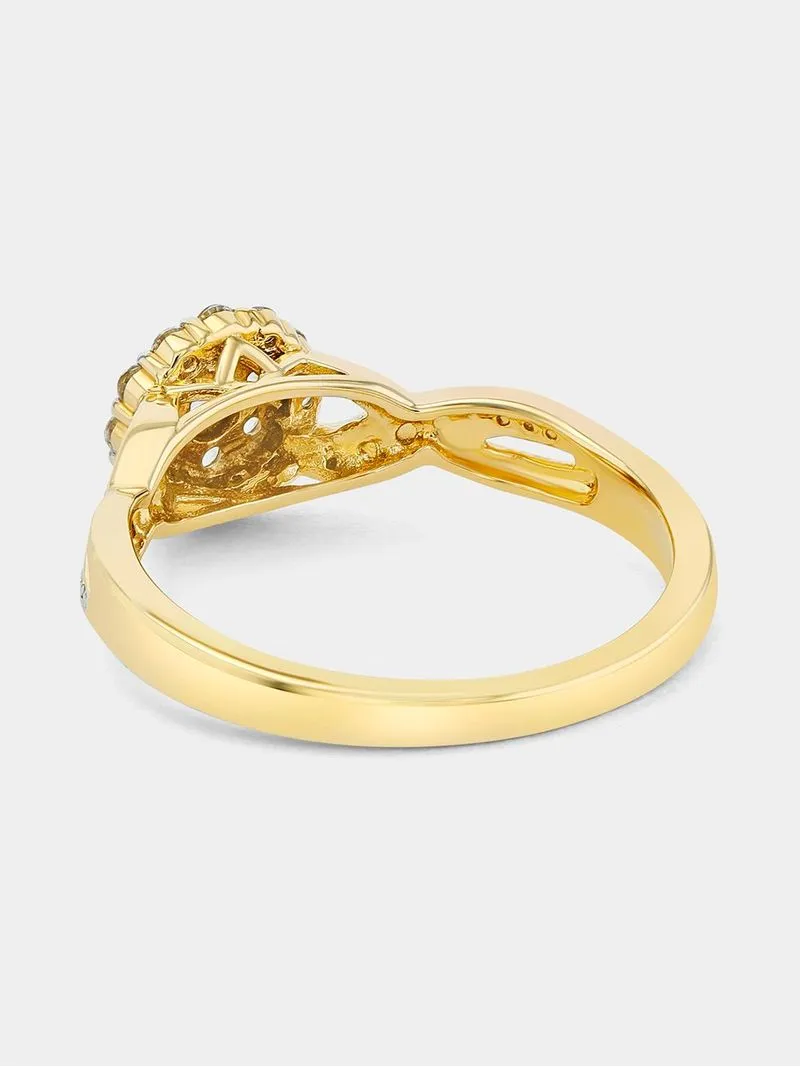 Yellow Gold Diamond & Created Sapphire Round Halo Twist Ring