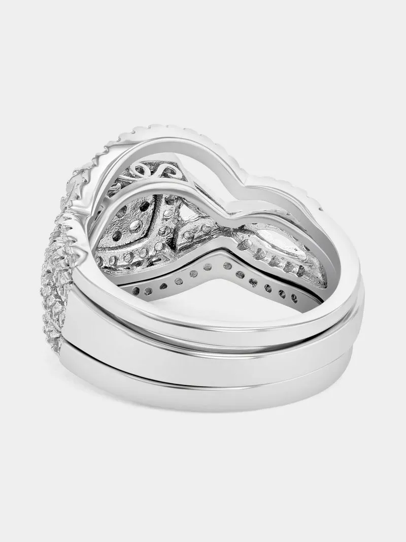 Sterling Silver Women Cubic Zirconia Pave Cushion Ring