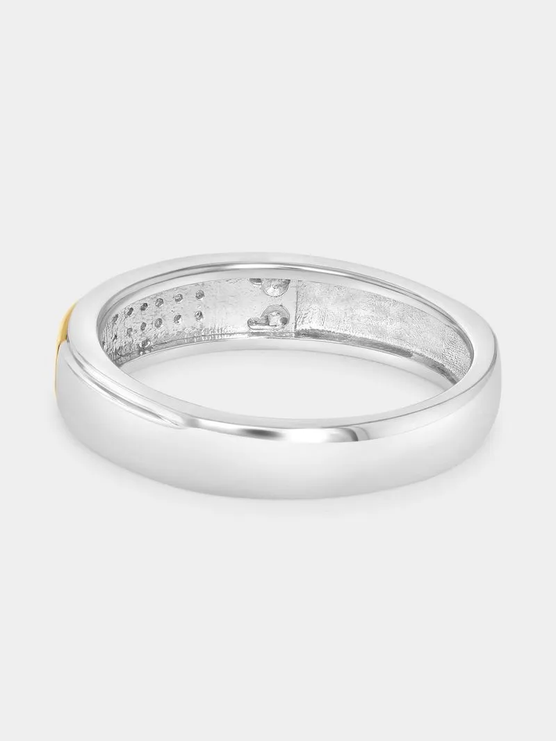 Yellow Gold & Sterling Silver Diamond Rectangle Pavé Ring