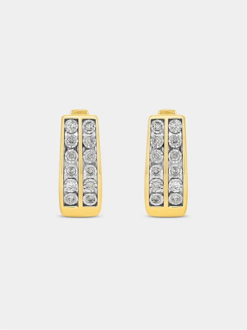 Yellow Gold 0.33ct Diamond Illusion Channel Oval Hoop Earrings