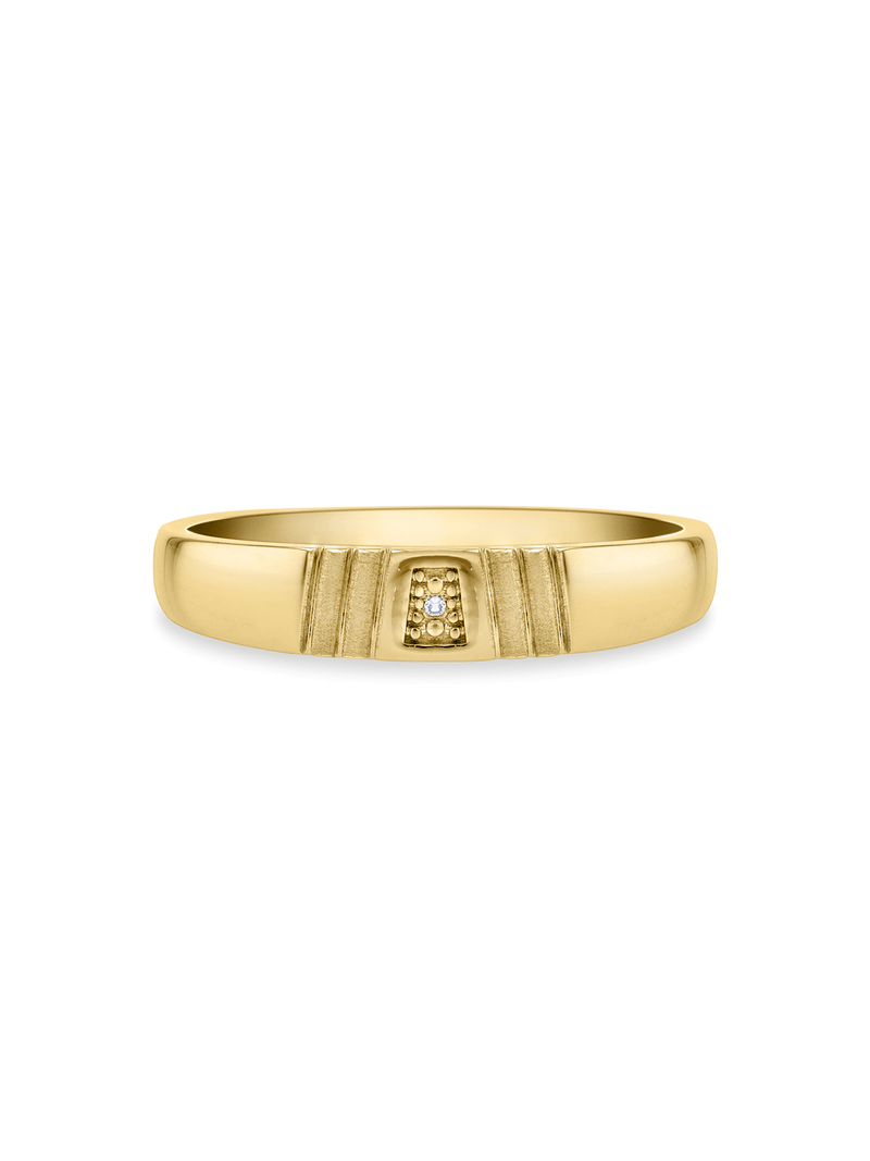 Gold Diagonal Stripe Men's Diamond Wedding Band
