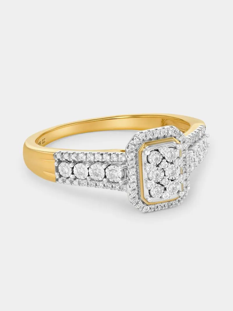 Yellow Gold 0.20ct Diamond Rectangle Halo Multi-Stone Ring