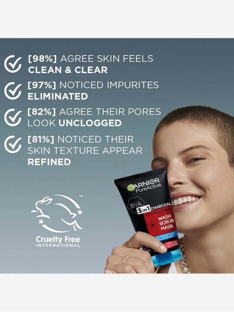 Garnier Pure Active Intensive 3 in 1 Charcoal Anti-Blackhead Wash, Scrub & Mask
