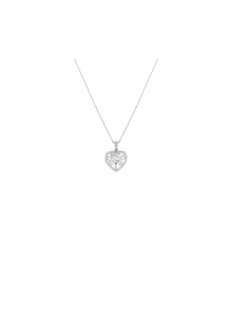 Sterling Silver Cubic Zirconia Heart & Tree Of Life Pendant