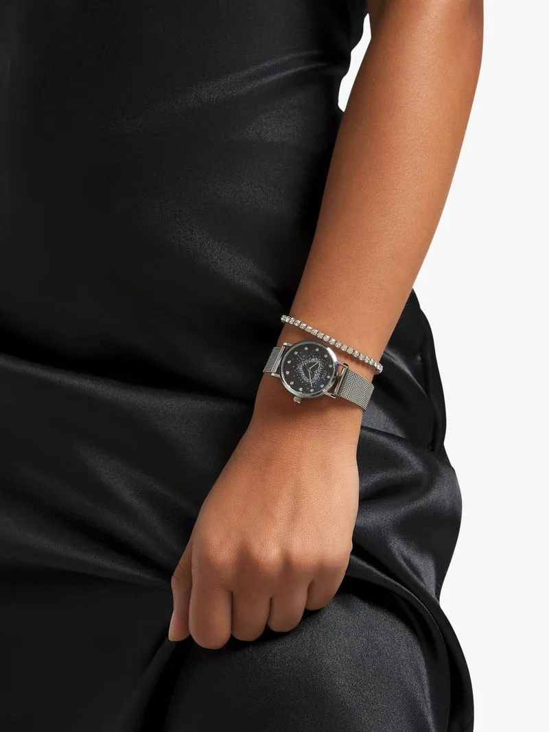 MX Silver Plated Blue Heart Dial Mesh Watch & Bracelet Set