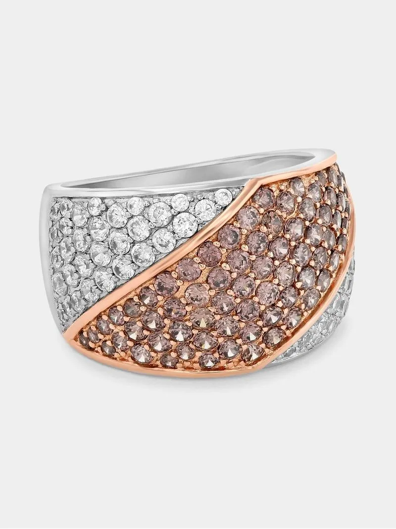 Cheté Rose Plated Sterling Silver Champagne Cubic Zirconia Pavé Wrap Ring