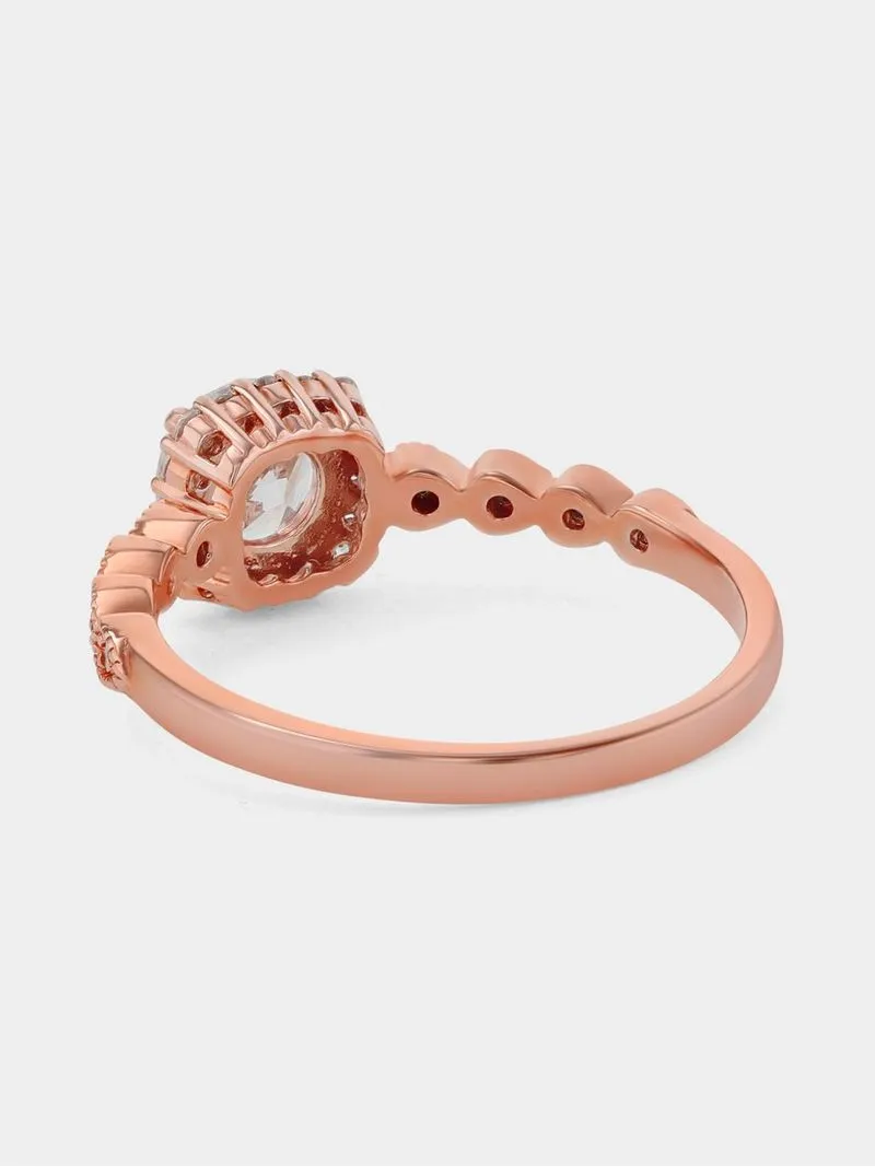 Cheté Rose Plated Sterling Silver Cubic Zirconia Cushion Halo Ring