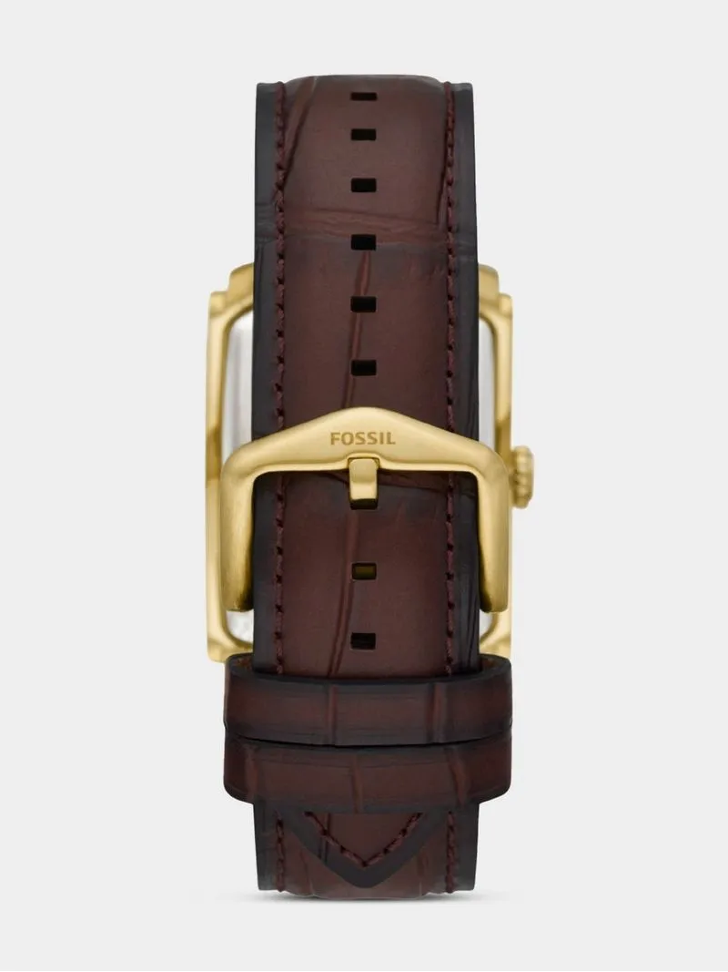 Fossil Carraway Gold Plated Stainless Steel Brown Leather Watch
