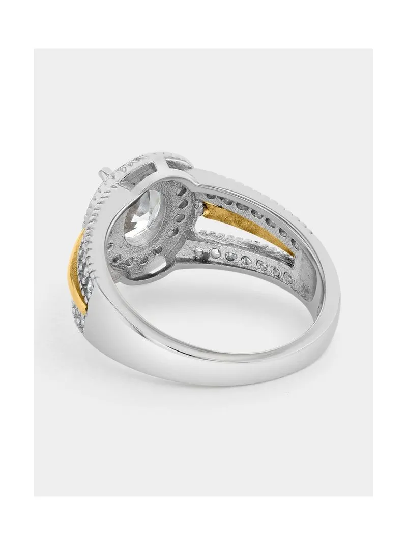 Yellow Gold & Sterling Silver, Cubic Zirconia Oval Halo Ring