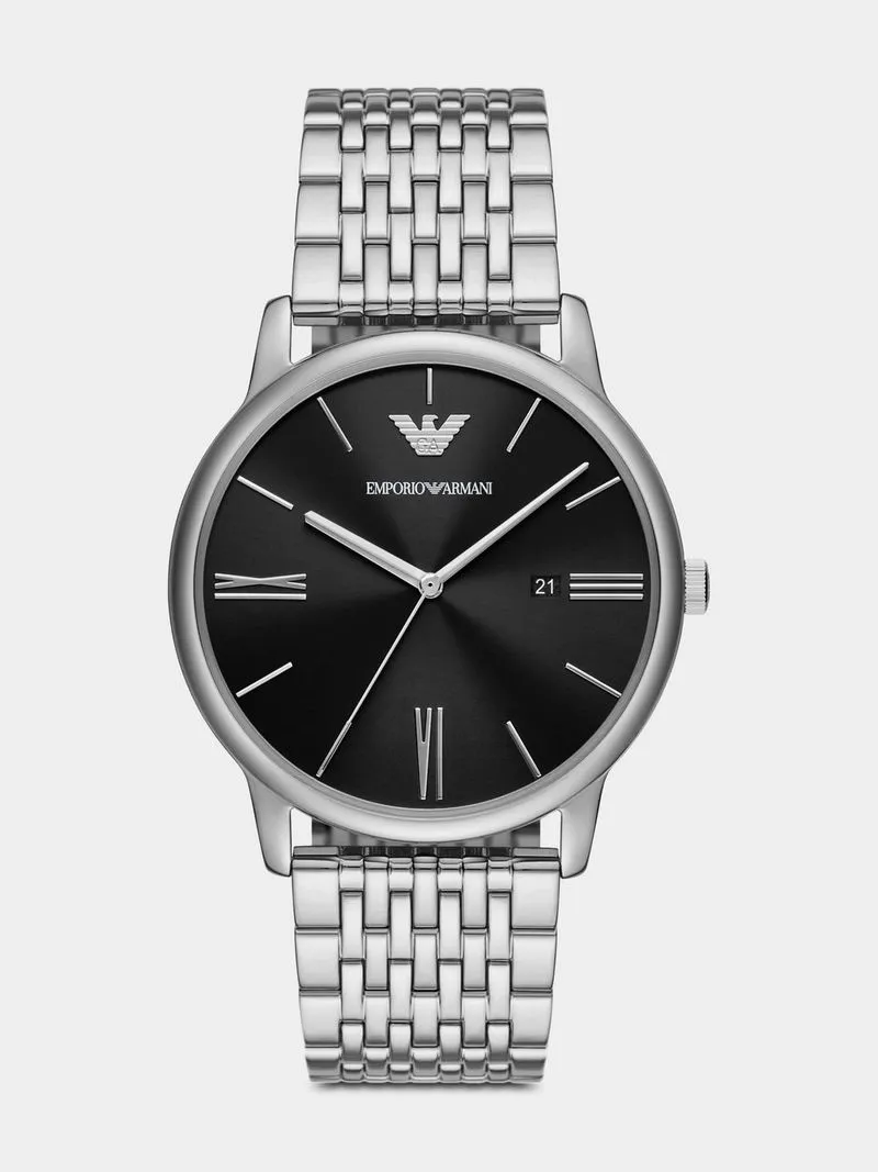 Emporio Armani Black Dial Stainless Steel Bracelet Watch