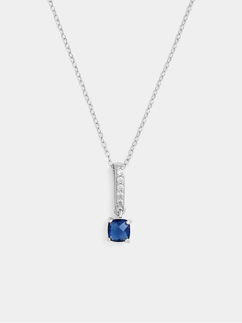Sterling Silver Sapphire Blue Cubic Zirconia Bar Pendant