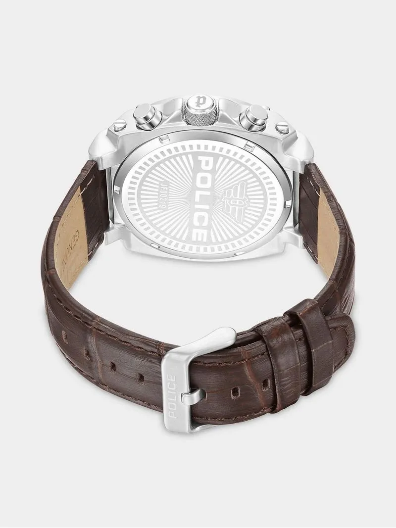 Police Norwood Stainless Steel Black Dial Brown Leather Chronographic Watch