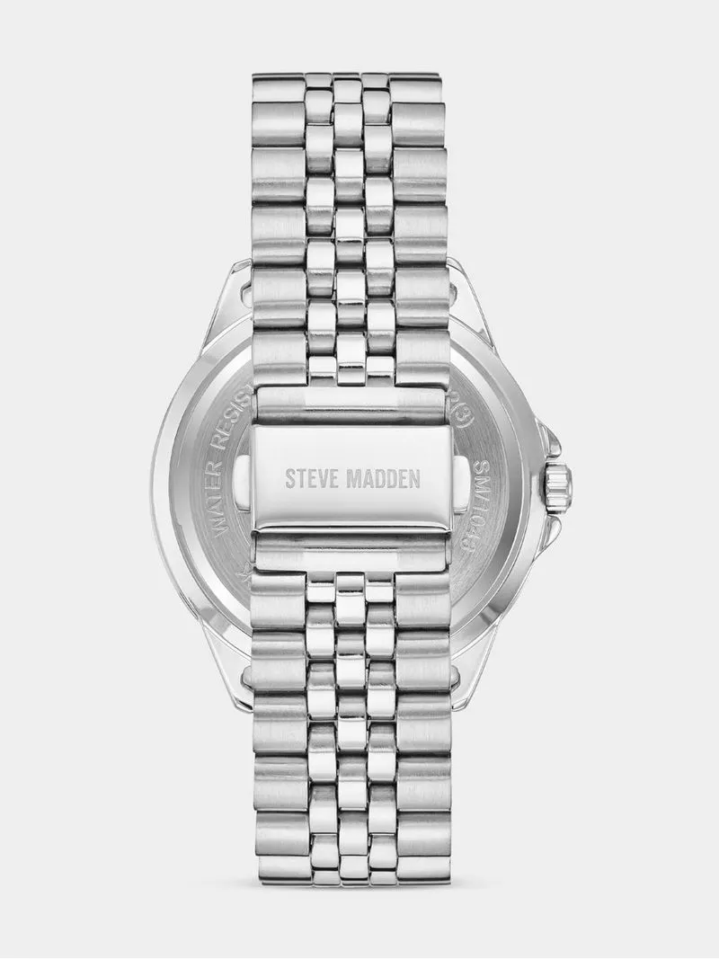 Steve Madden Women's Black Dial & Silver Plated Stainless Steel Watch
