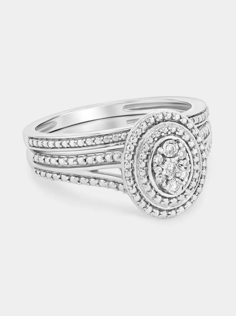 Sterling Silver Lab Grown Diamond Oval Halo Split-Shank Twinset Ring