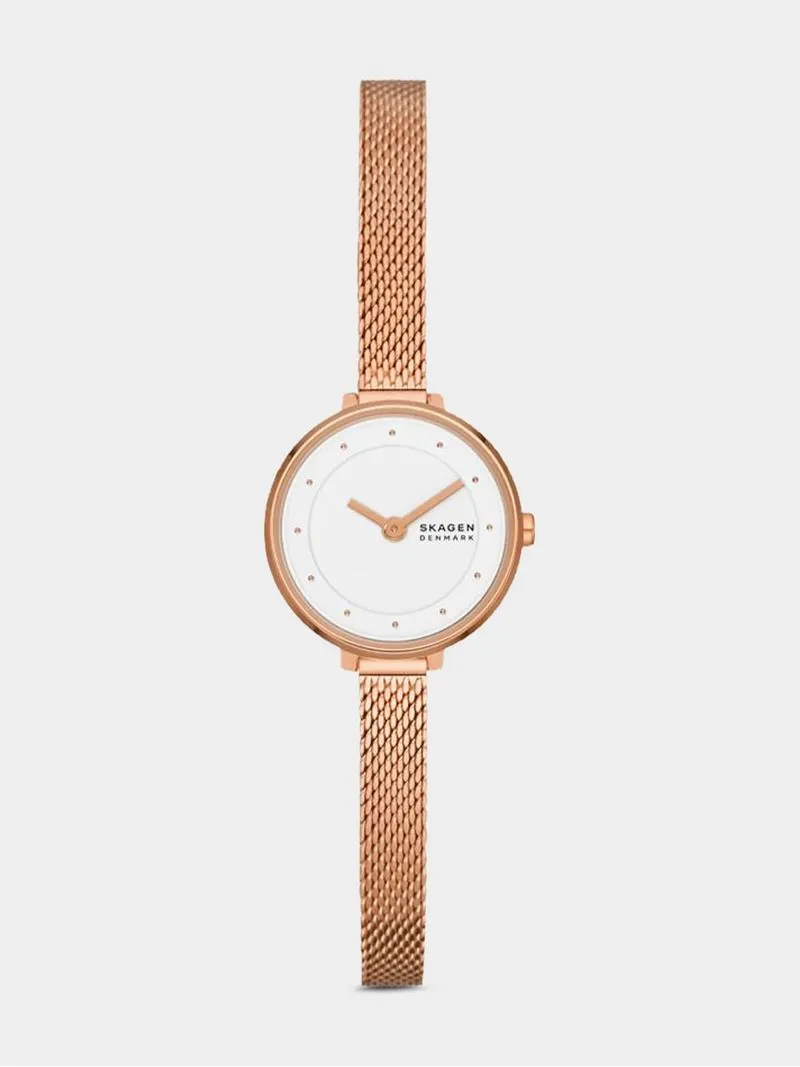 Skagen Women's Gitte Lille Rose Gold Plated Stainless Steel Mesh Watch