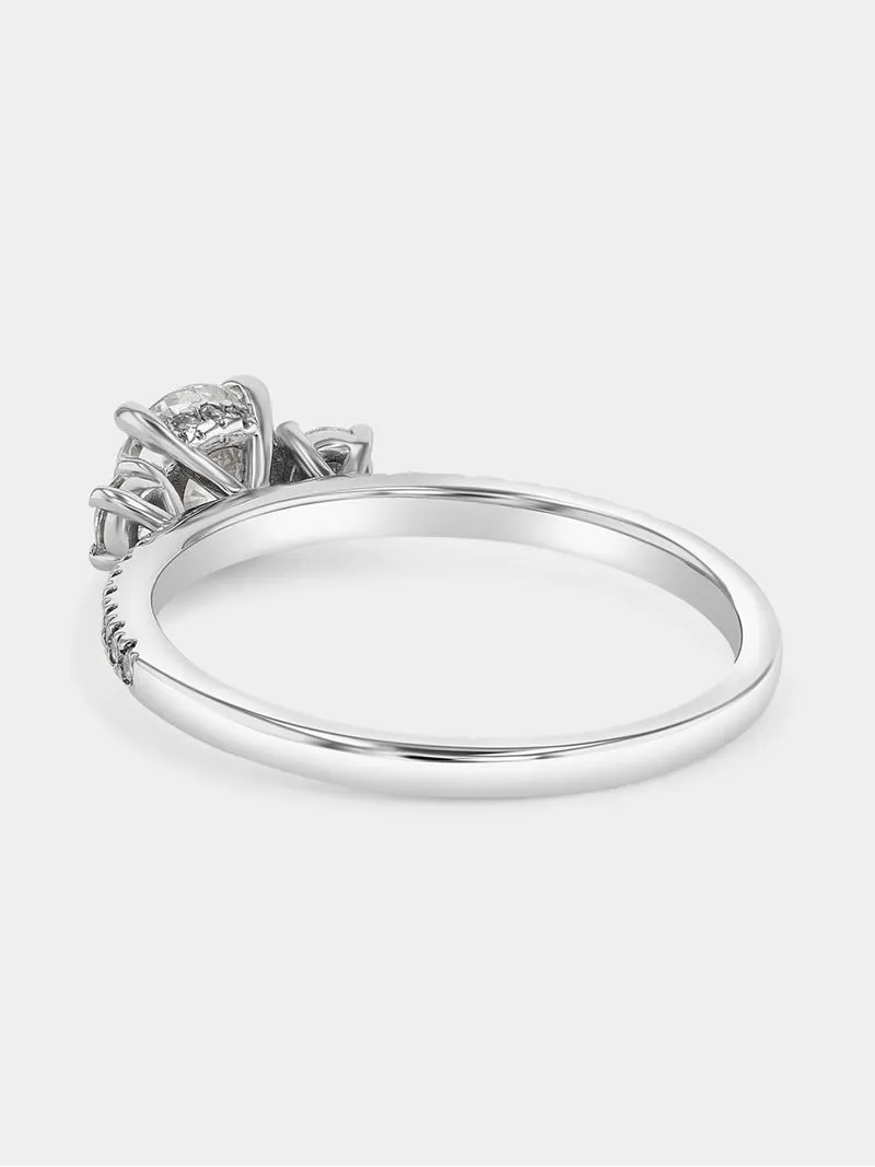 White Gold 1ct Lab Grown Diamond Pavé Trilogy Ring