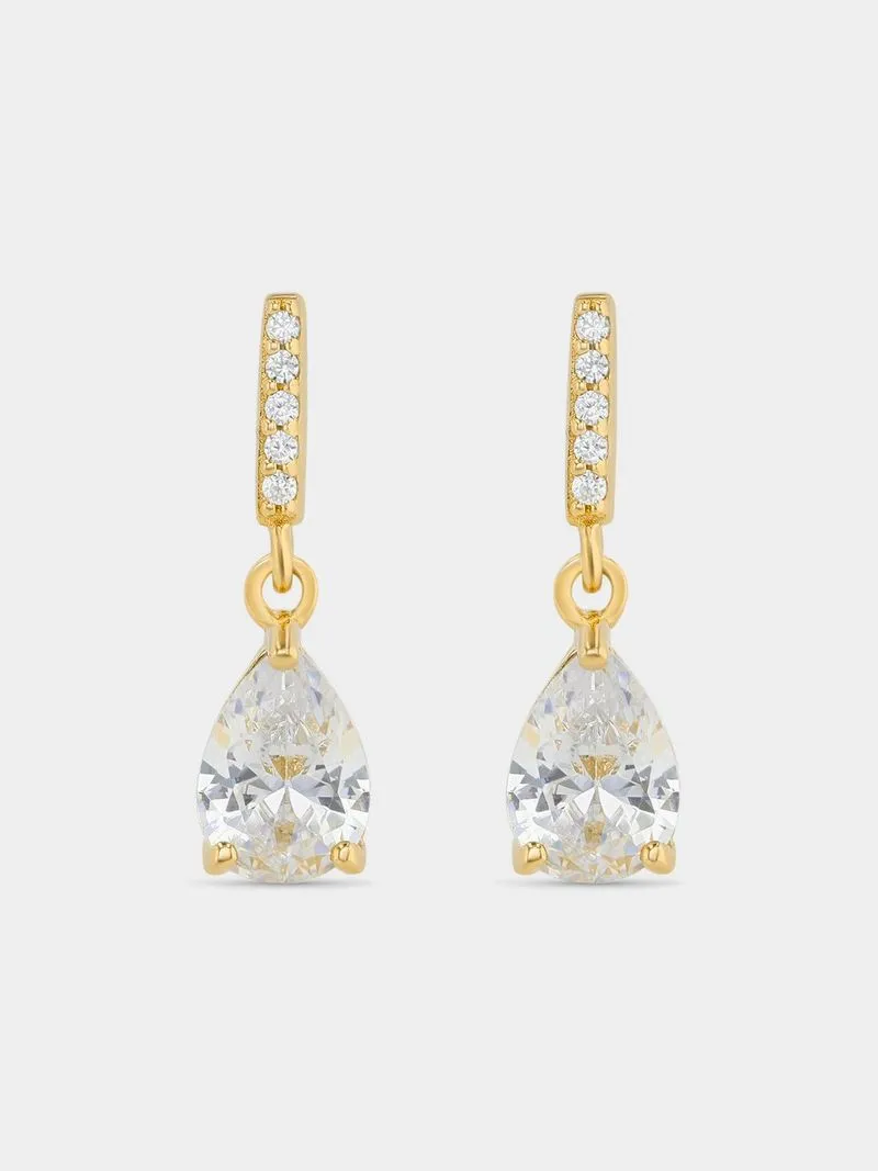 Gold Plated Sterling Silver Cubic Zirconia Pear Drop Earrings