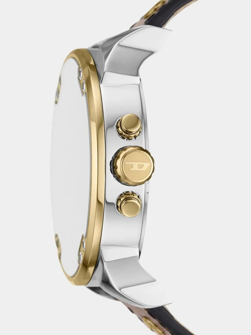 Diesel Mr. Daddy 2.0 Silver & Gold Plated Stainless Steel Brown Leather Chronograph Watch