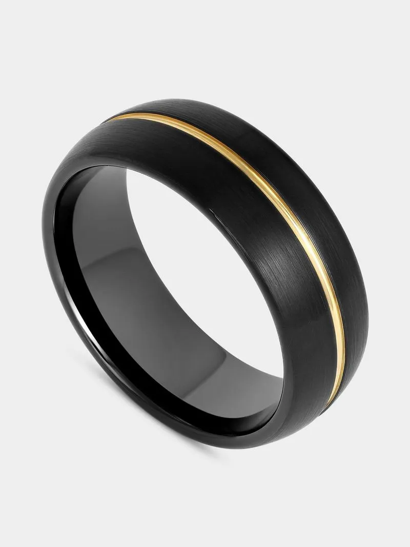 Tungsten Black & Gold Plated Centre Stripe Ring