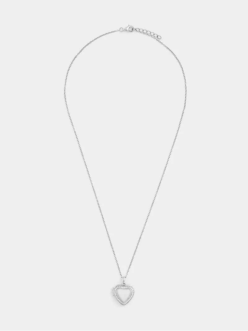 Sterling Silver Cubic Zirconia Heart Locket Pendant