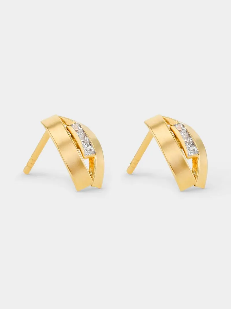 Yellow Gold Broad Cubic Zirconia centre inset Hoop Stud Earrings
