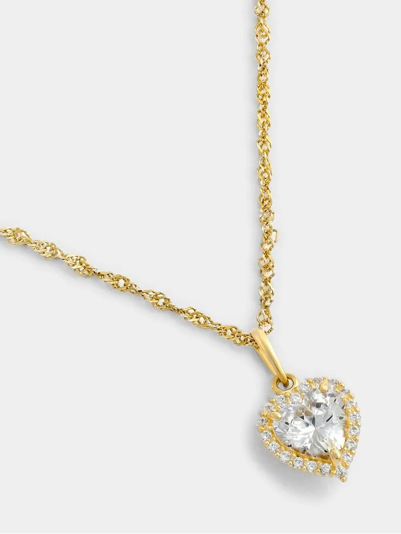 Yellow Gold, Cubic Zirconia Heart Pendant off Chain.