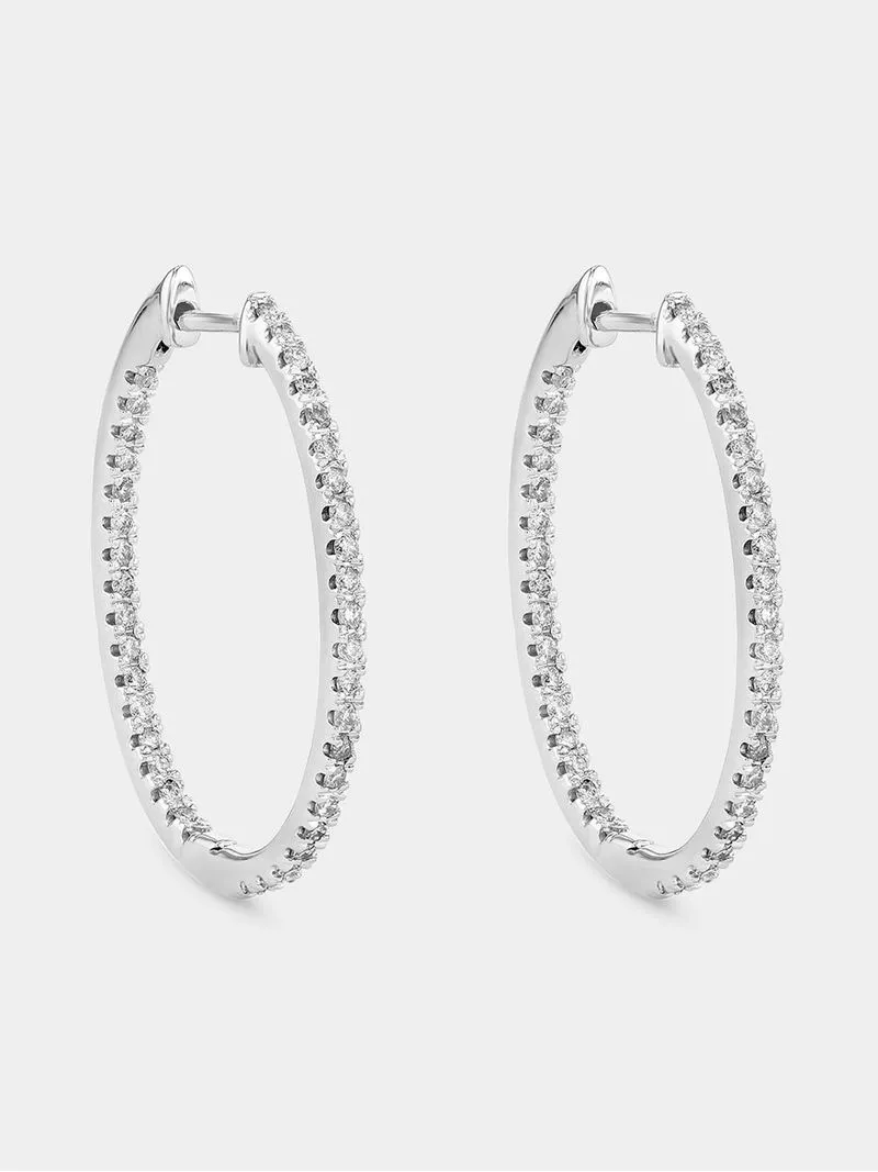 White Gold 0.45ct Lab Grown Diamond Women’s Oval Double Sided Hoop Earrings