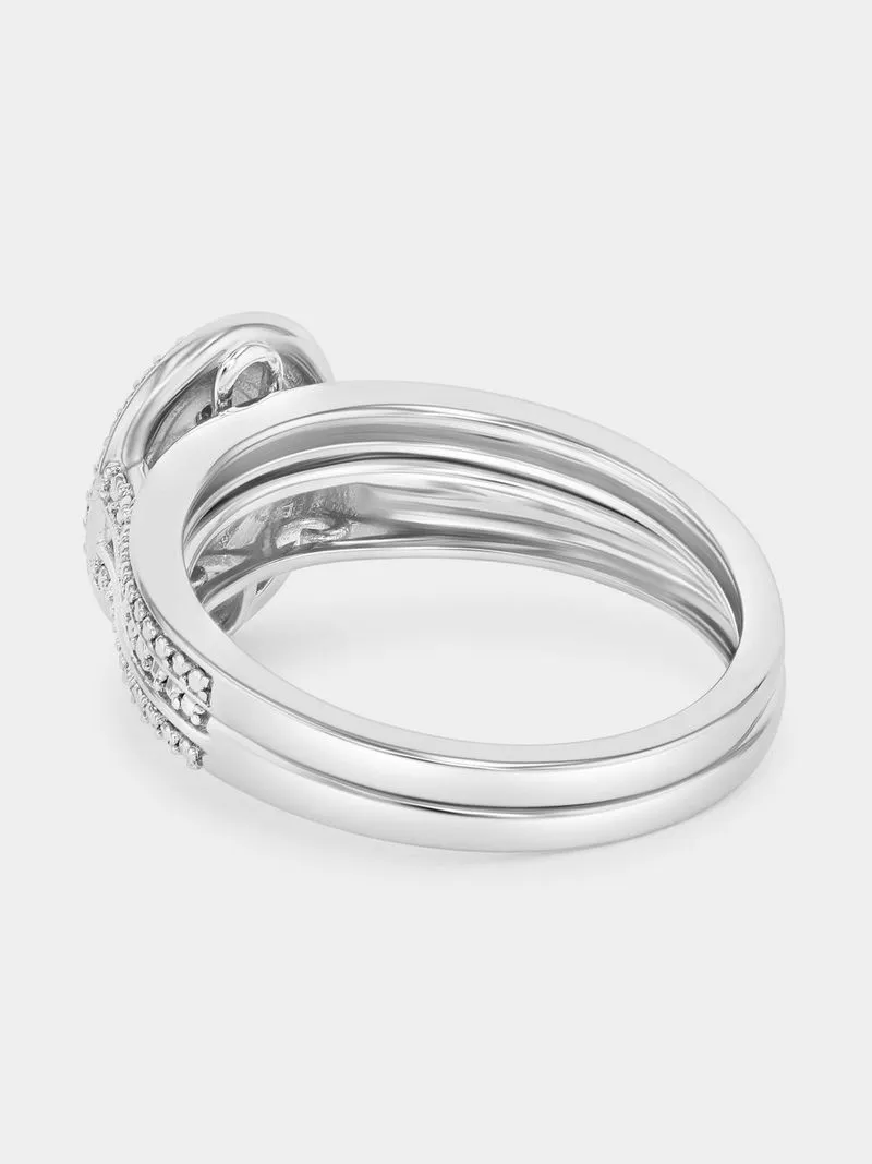 Sterling Silver Lab Grown Diamond Oval Halo Split-Shank Twinset Ring