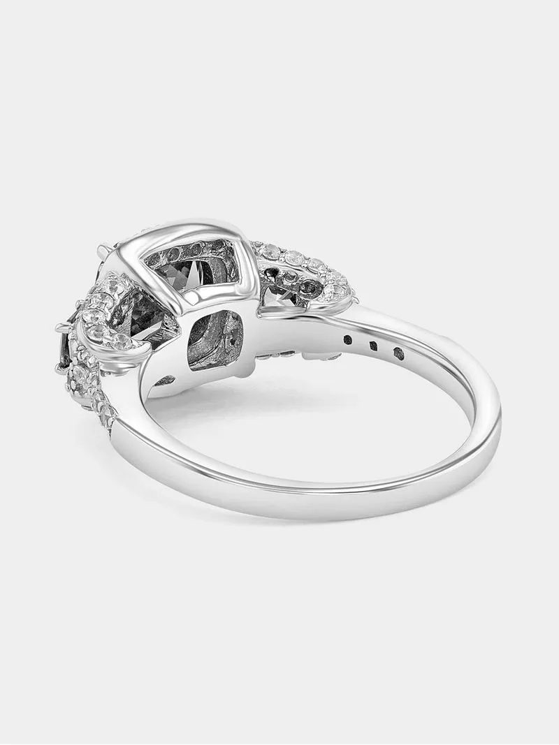 Sterling Silver Amethyst Cubic Zirconia Cushion Trio Ring