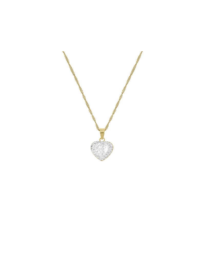Yellow Gold & Sterling Silver, Cubic Zirconia Heart shape pendant on Chain