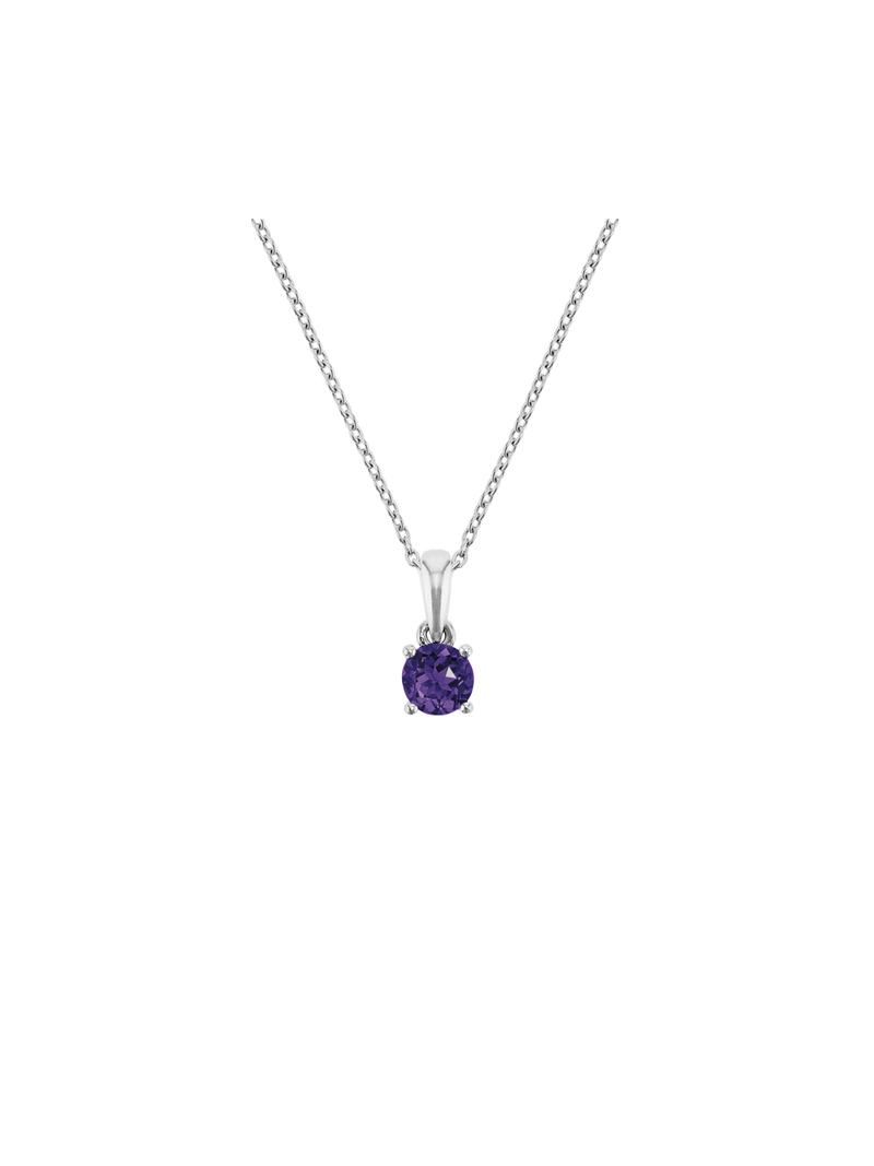 Sterling Silver Diamond & Amethyst Birthstone Pendant