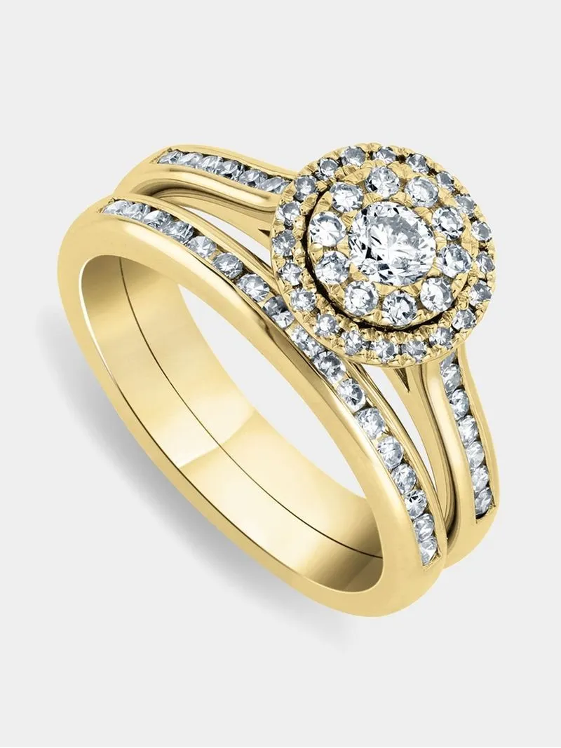 Yellow Gold 0.71ct Diamond Round Cluster Halo Twinset Ring