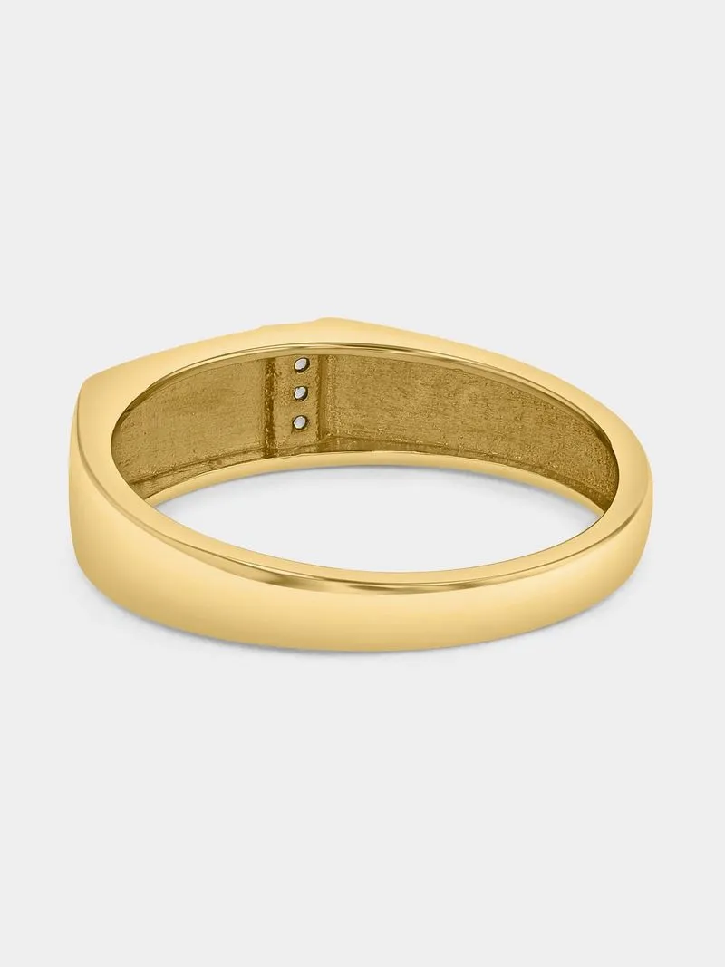 Yellow Gold Earth Grown Diamond & Created White Sapphire Vertical Trio Ring