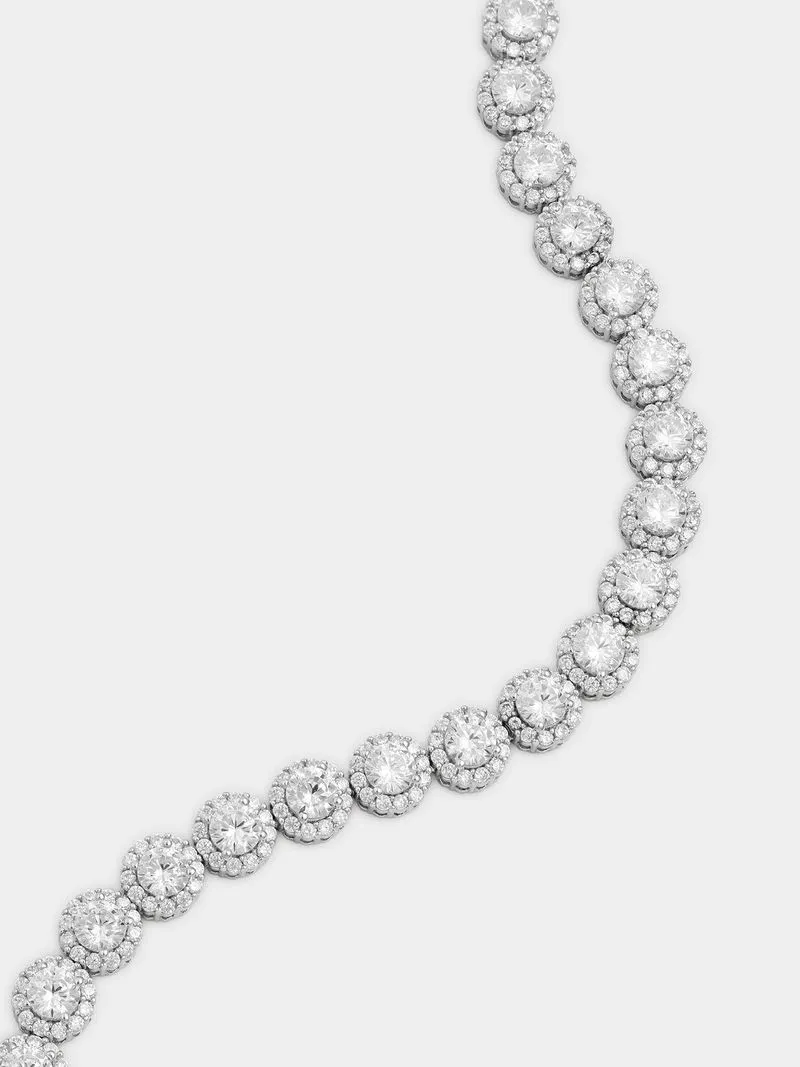 Sterling Silver Cubic Zirconia Vintage-Style Round Halo Bracelet