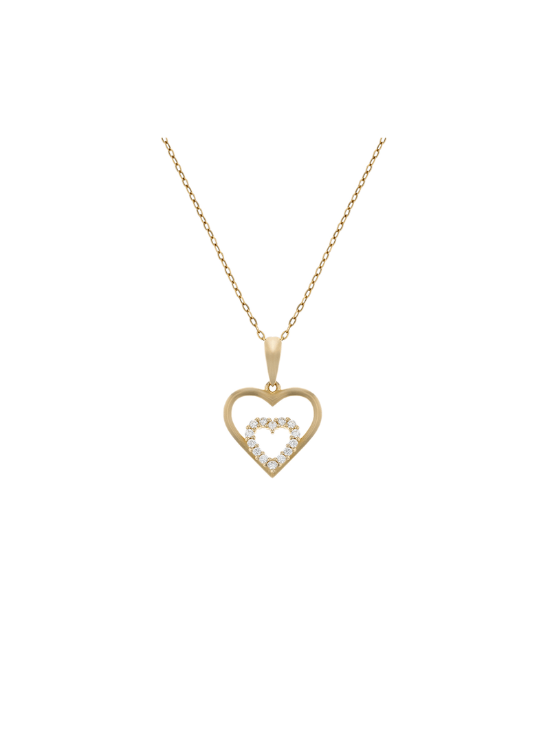 Yellow Gold & Cubic Zirconia Double Heart Pendant on chain